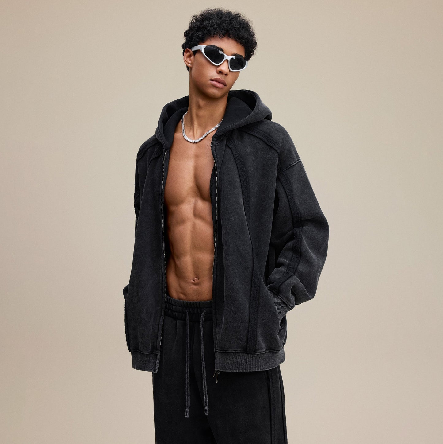 Structured Panel | Baggy Zip-Up Hoodie