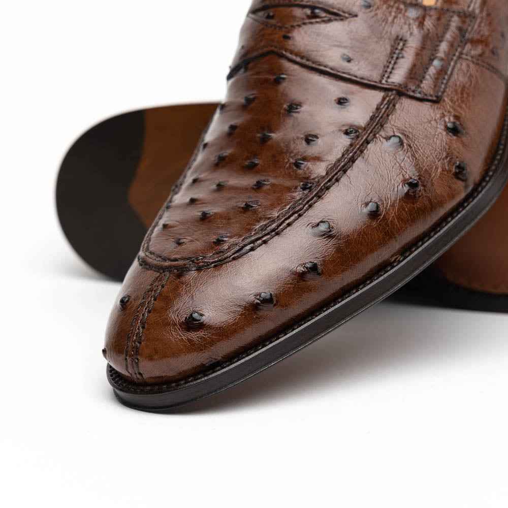 13-500-BRN ROMA Ostrich Quill Penny Loafer, Brown