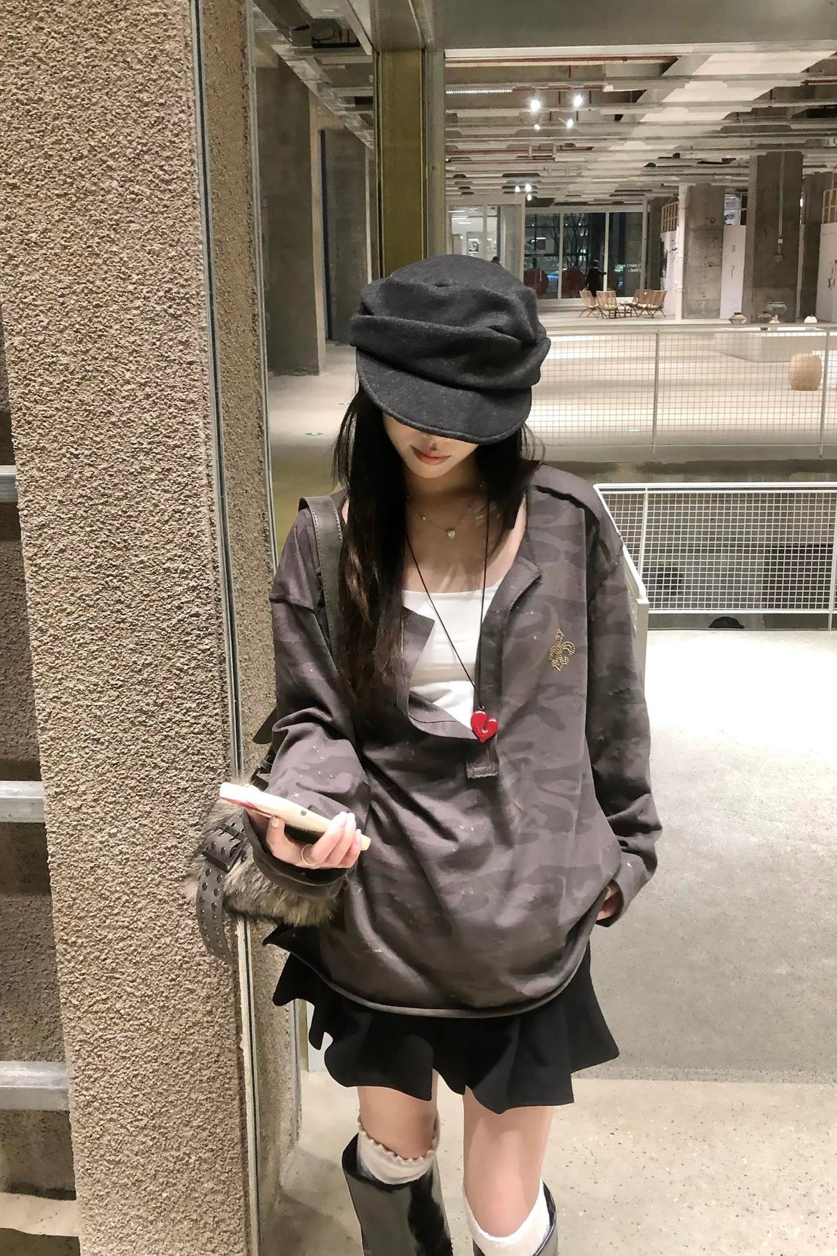 Shadow Camo Raw Neck Long Sleeve T-shirt
