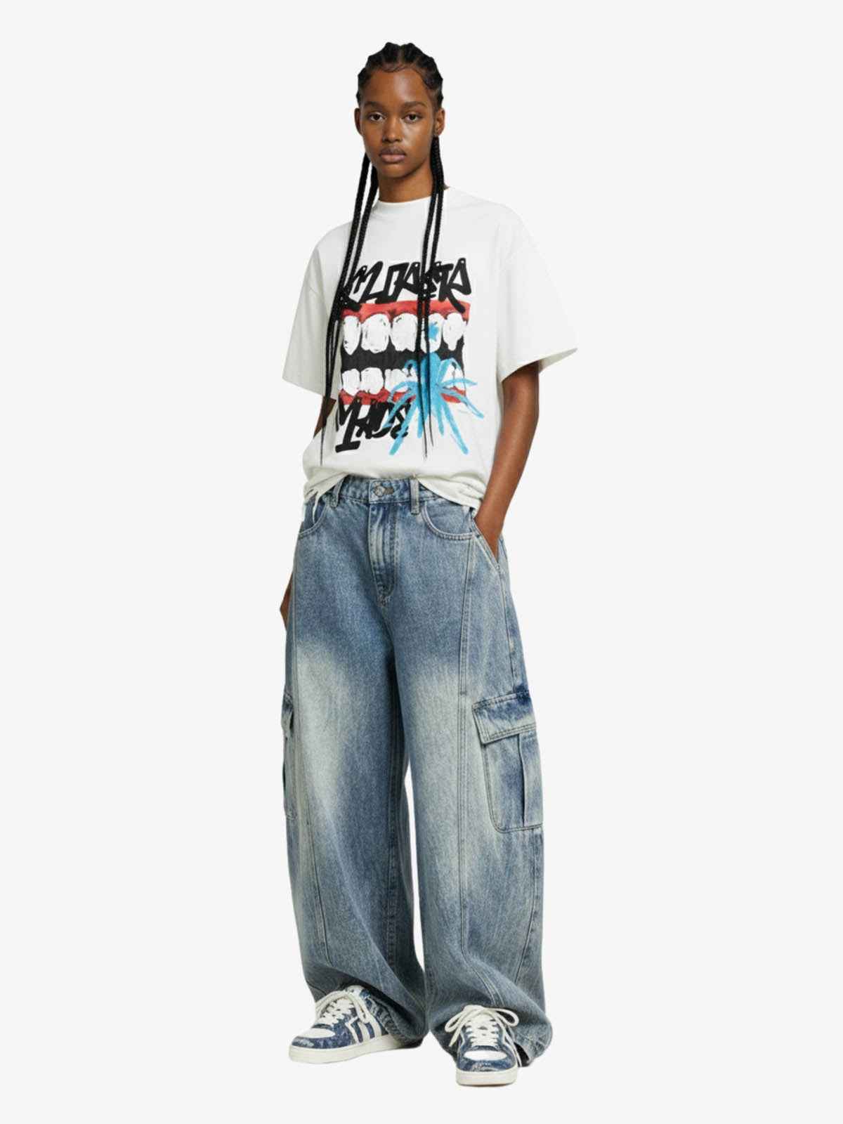 Distressed Graffiti Mouth Graphic T-Shirt
