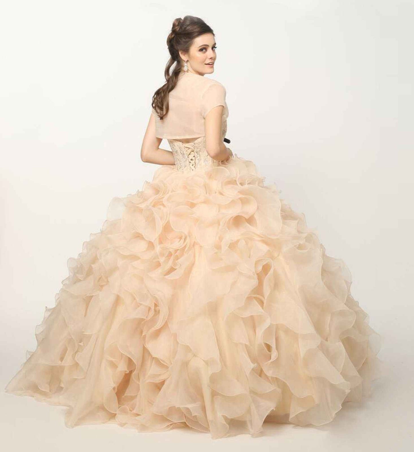 Juliet 1418 Cinderella Ball Gown Organza Ruffle Skirt Beaded Corset Bodice
