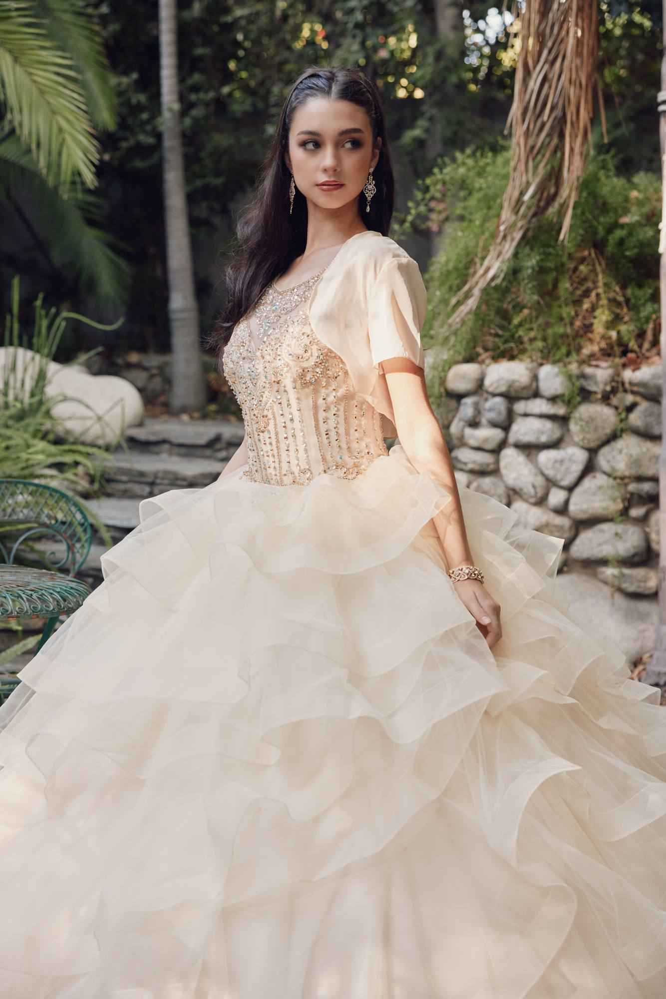 Juliet 1423 A-Line Princess Ball Gown Ruffled Tiered Tulle with Jacket