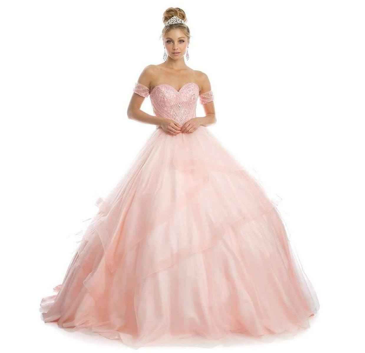 Juliet 1424 Quinceanera Ball Gown Tulle Skirt Arm Bands Beaded Bodice