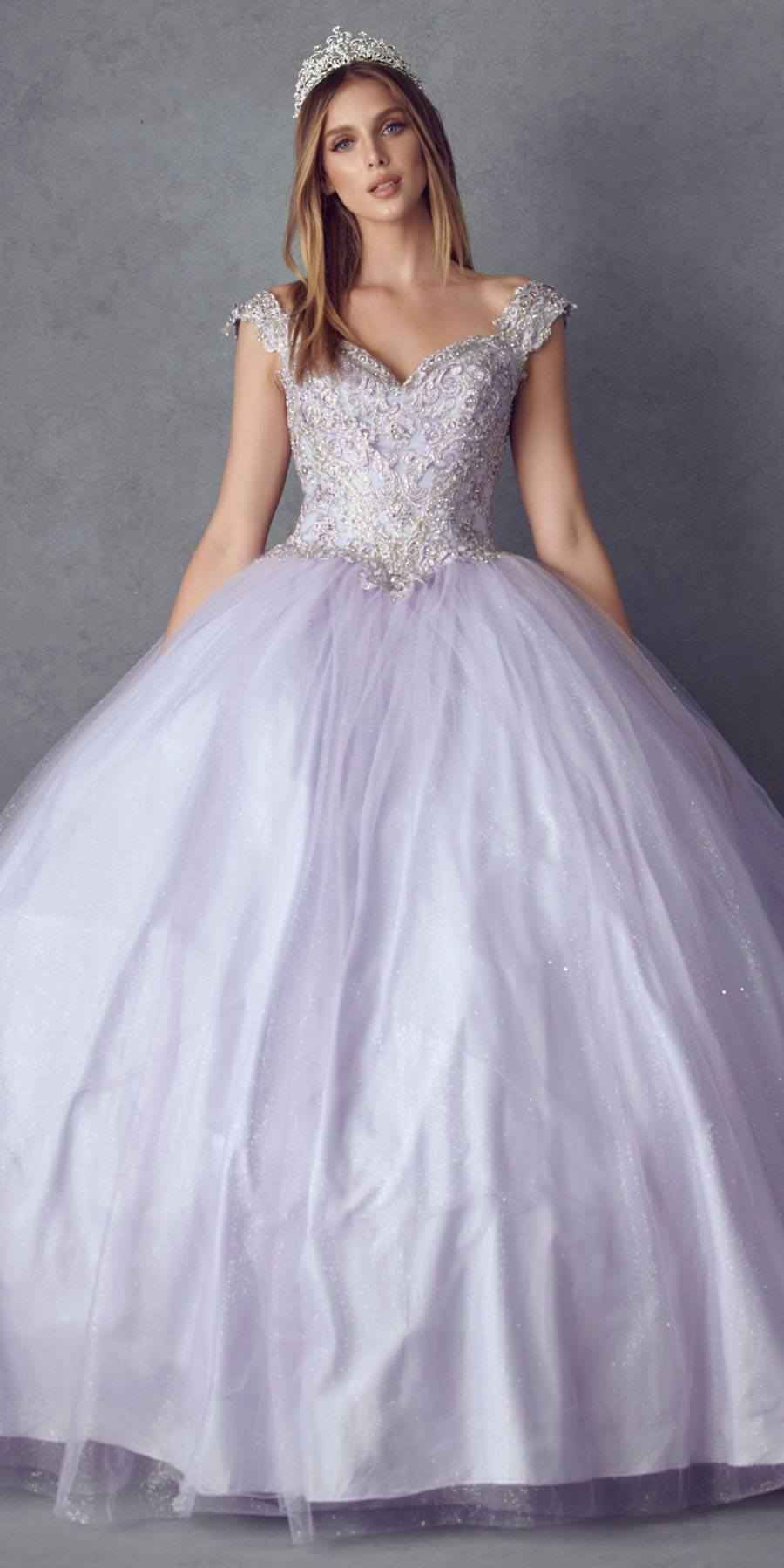 Juliet 1430 Dress Quinceanera Ball Gown Embroidered Applique Glitter Tulle