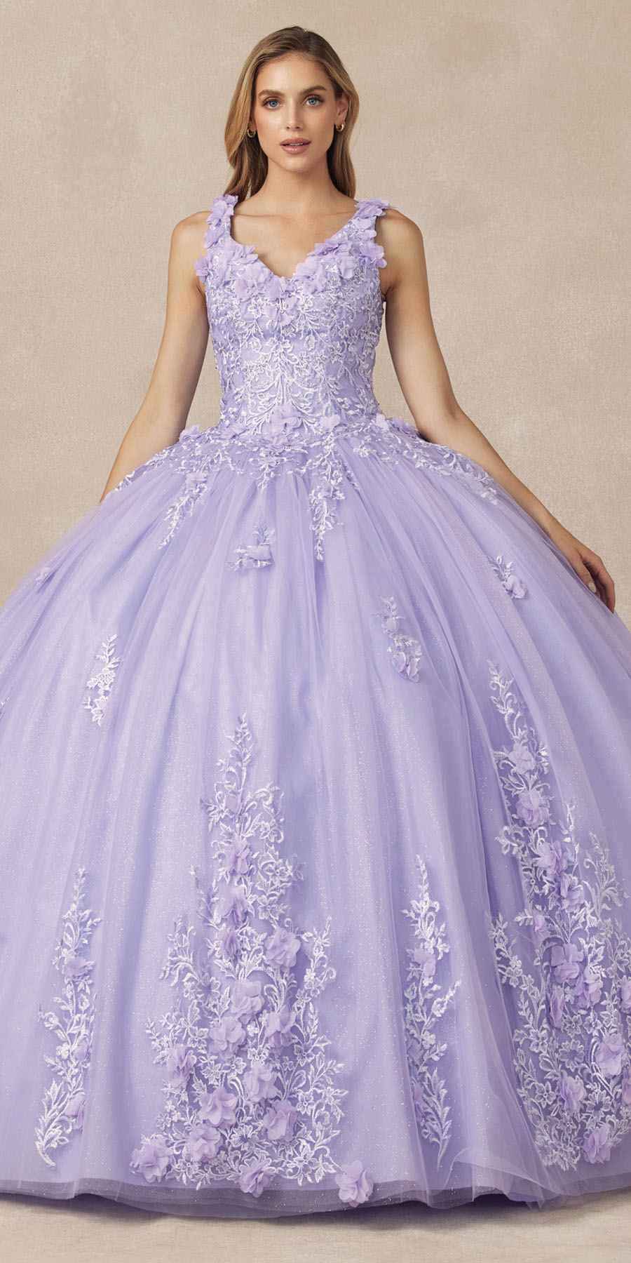 Juliet 1437 Floral Applique Quinceanera Ball Gown With 3D Flowers