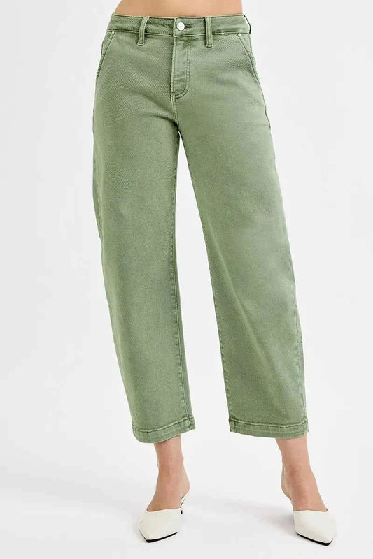 RISEN Full Size Tummy Control High Rise Crop Barrel Jeans Plus Size