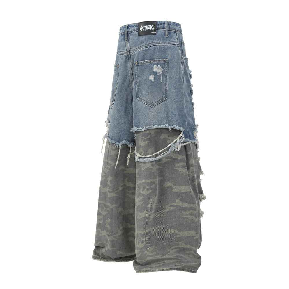 Ripped Denim Camo | Layered Jeans