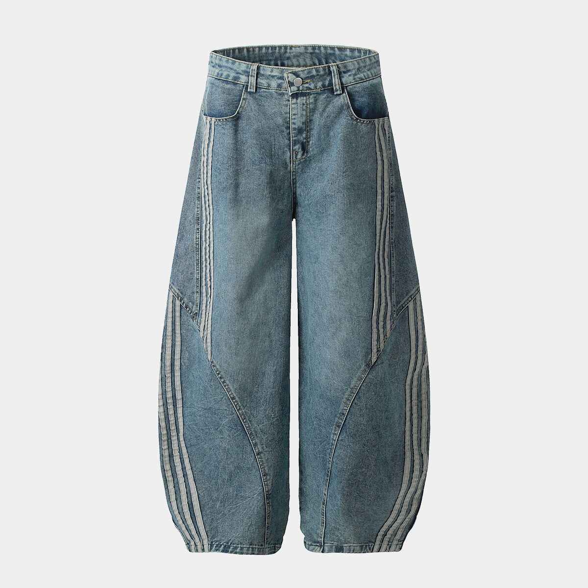 Striped Stitching | Washed Barrel Jeans