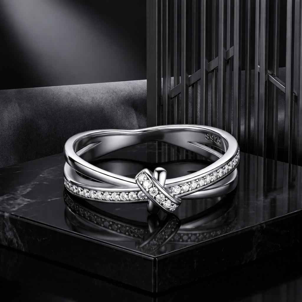 S925 Sterling Silver Oxidized Pavé Setting CZ Ring Size 6 for Women