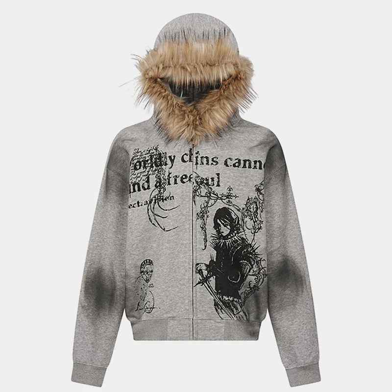 Gothic Distressed Print | Zip-Up Hoodie