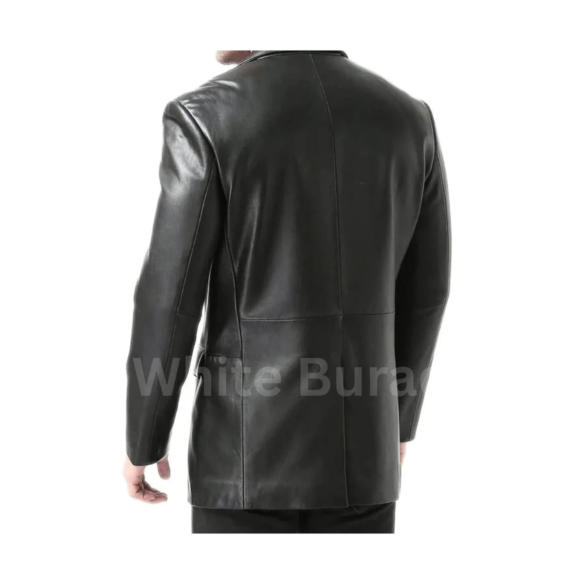 Men's Black Leather Two-Button Blazer