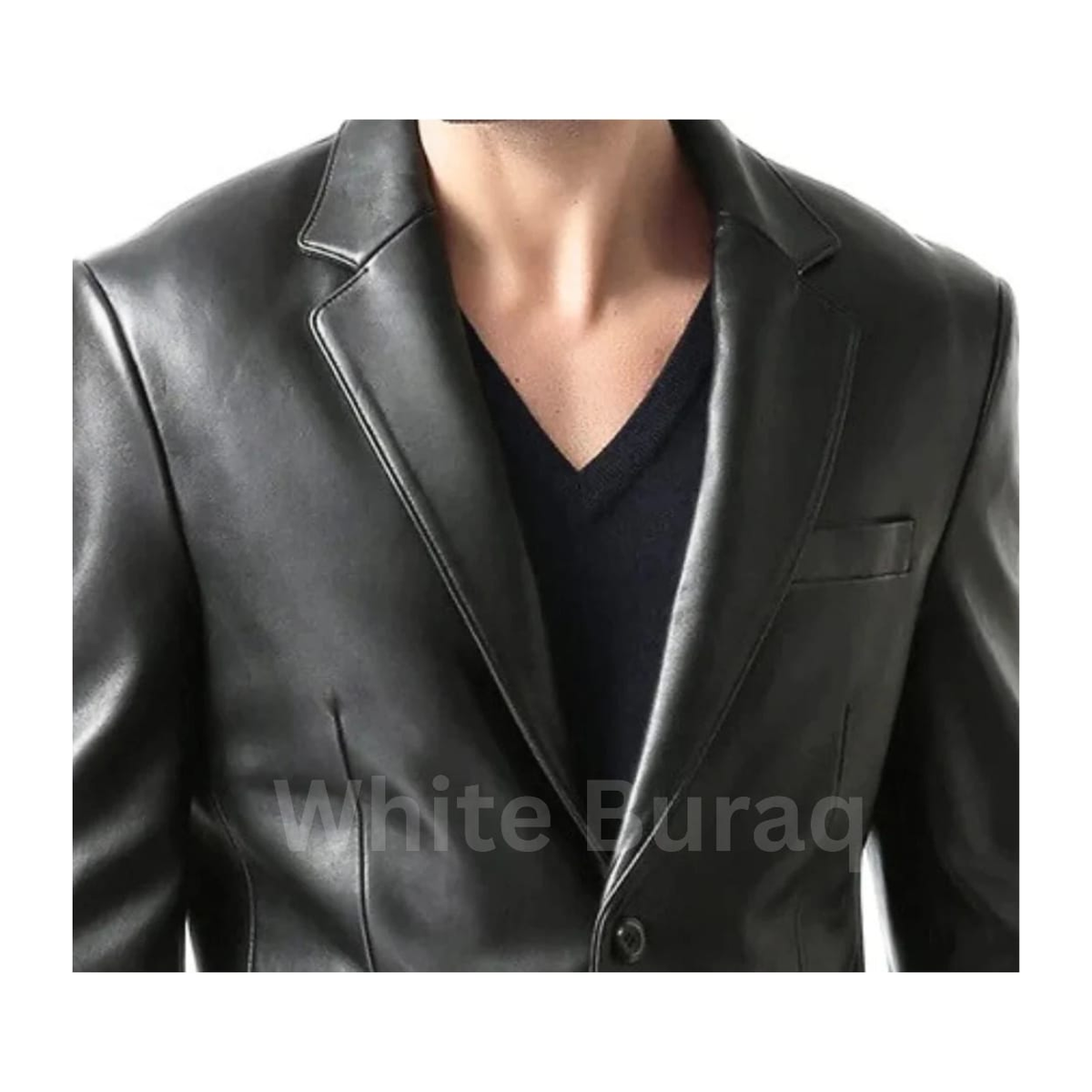 Men's Black Leather Two-Button Blazer