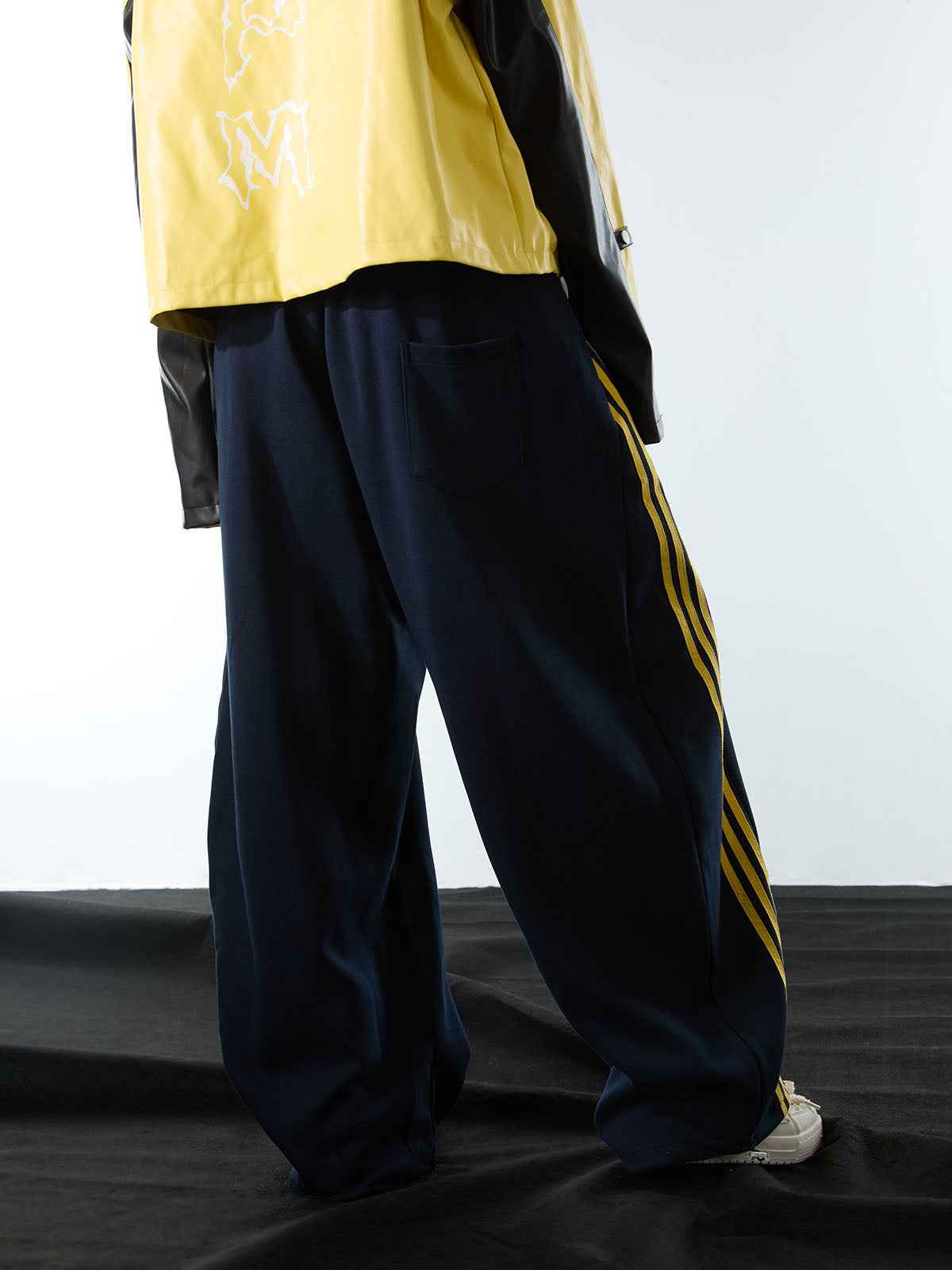 Fleece Vintage Side Stripe Drape Paratrooper Machete Wide Leg Pants - 2488