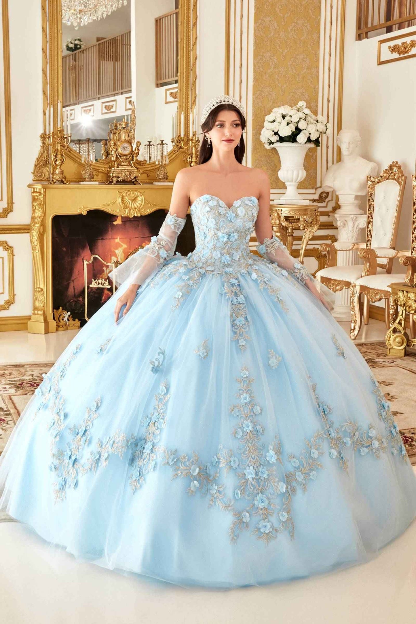 Ladivine 15714 Long Poofy Cinderella A-Line Ballgown Strapless with Gloves