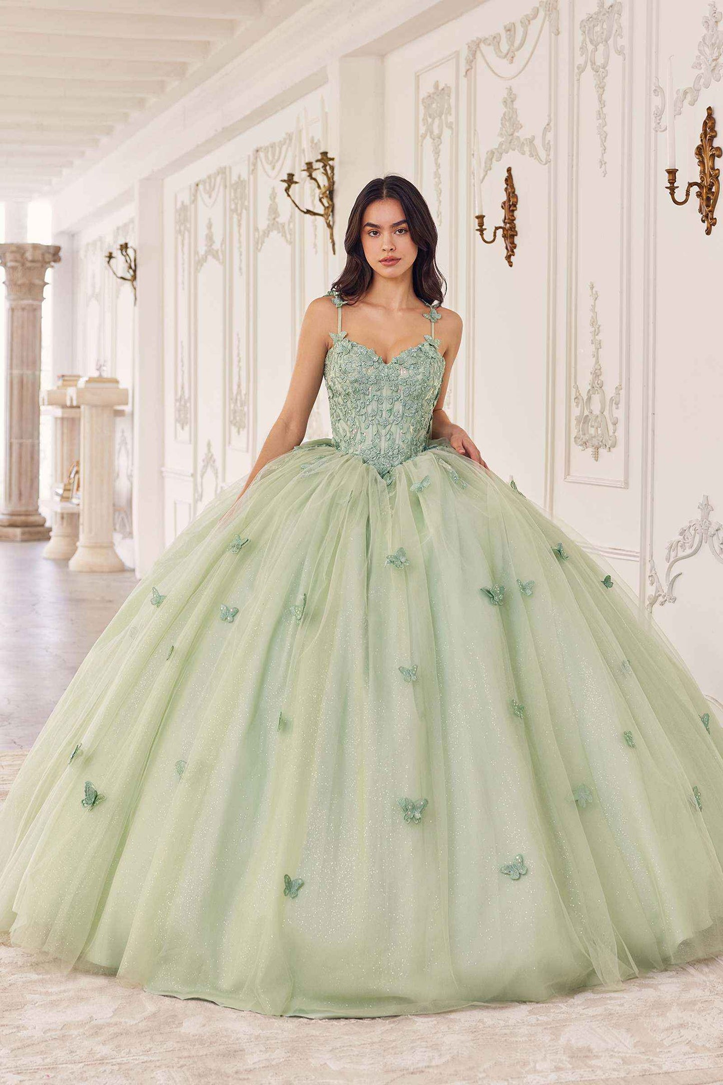 Ladivine 15718 Long Princess Layered Tulle 3D Applique Ball Gown