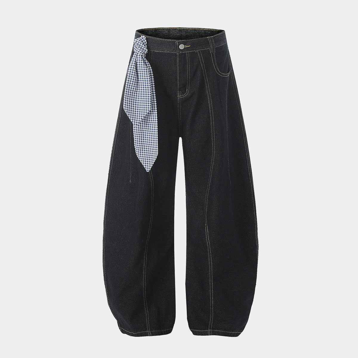 Gingham Tie Barrel | Baggy Jeans