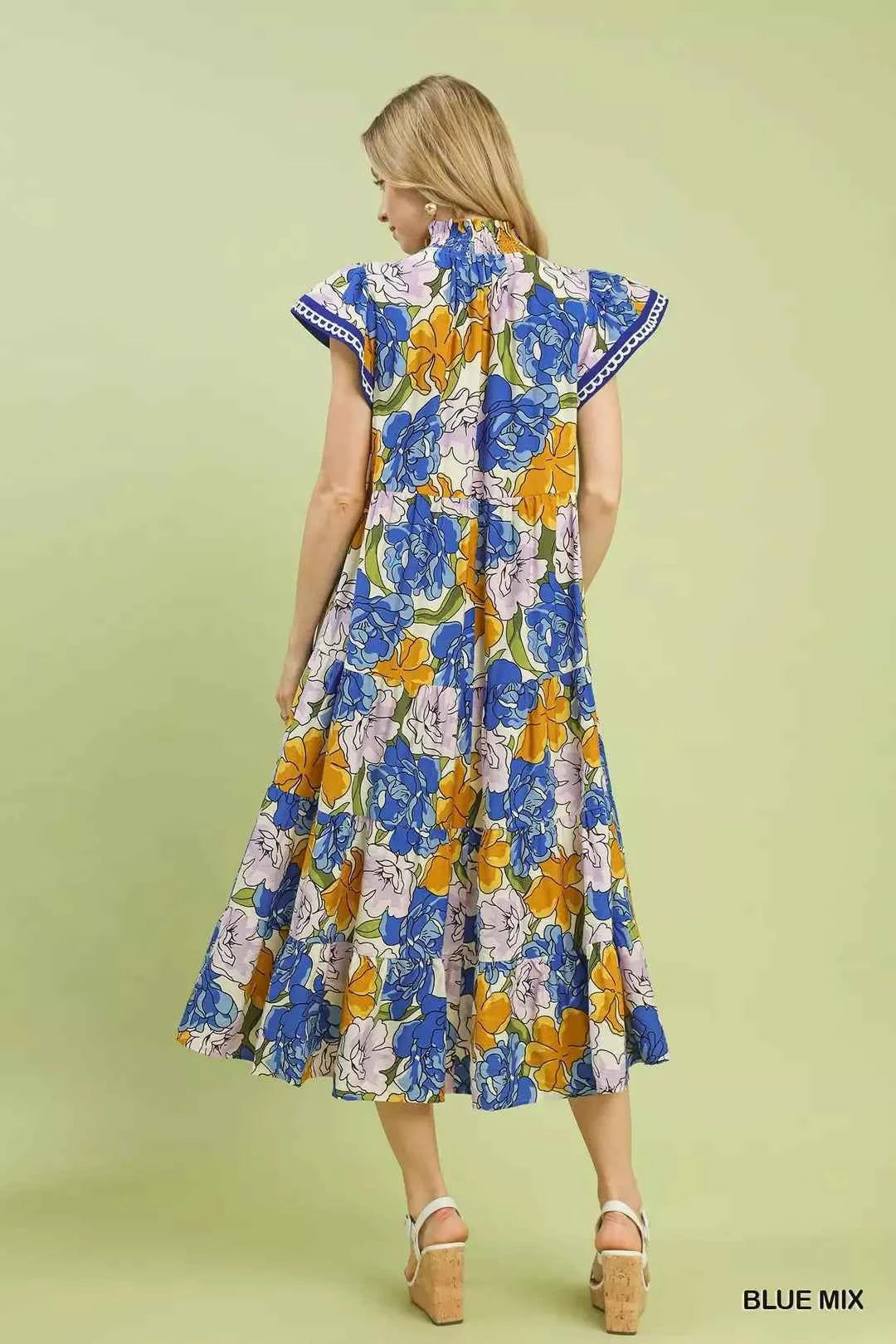 Umgee Mix Bold Floral Tiered Midi Dress