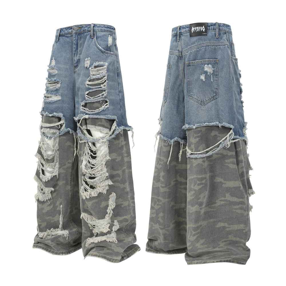 Ripped Denim Camo | Layered Jeans
