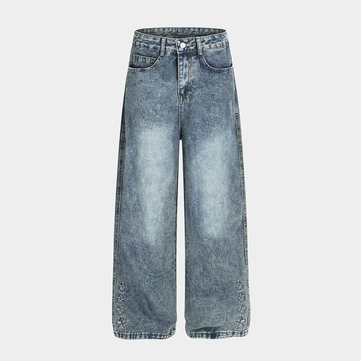 Star Stitching Washed | Wide Jeans