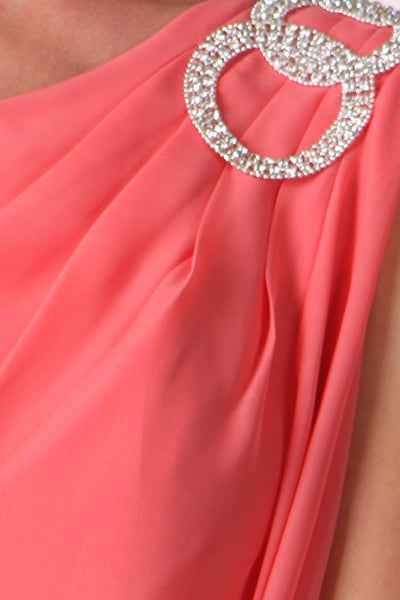 CLEARANCE - Eureka 1902 Layered One Shoulder Short Chiffon Coral Dress (Size M)