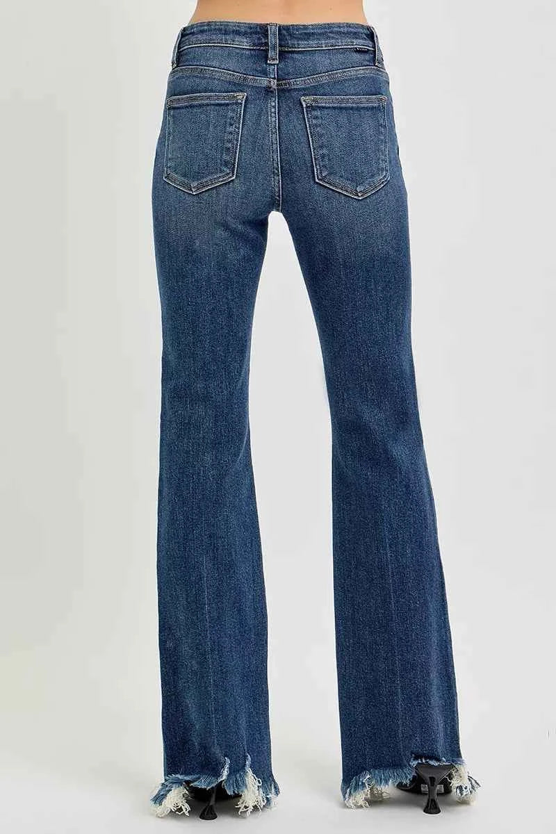 RISEN Full Size Mid Rise Flare Frayed Hem Jeans Plus Size