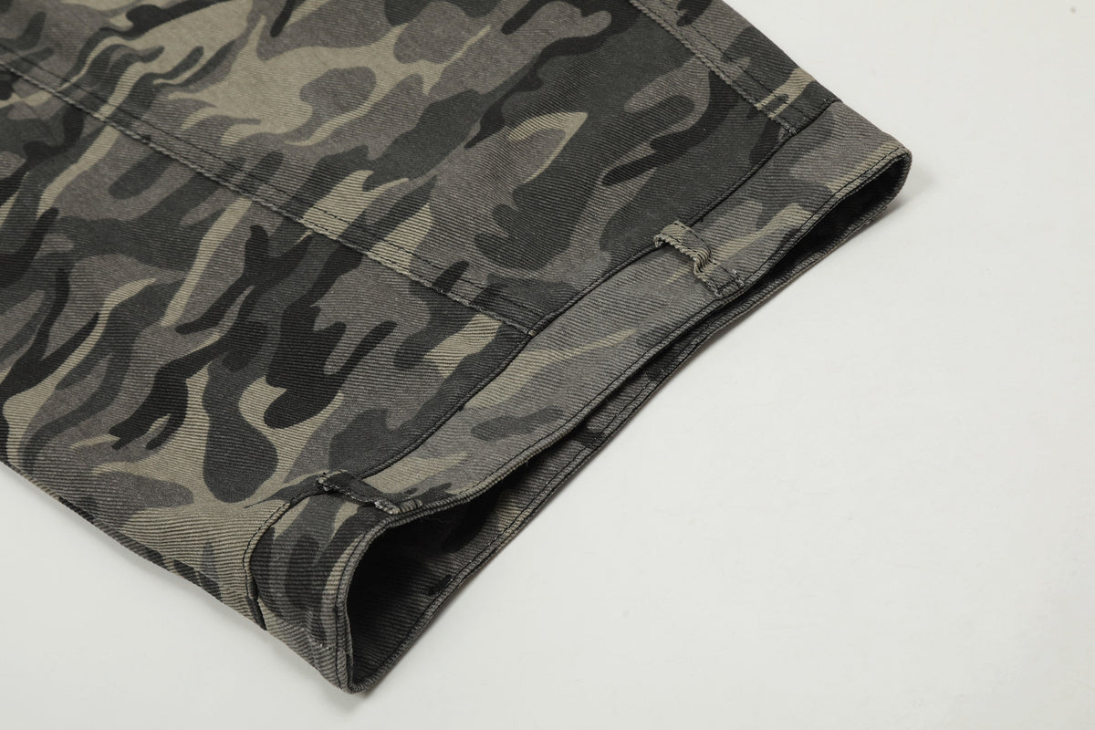 Vintage Camo Seam Panel Multi-Pocket Baggy Wide Leg Cargo Pants