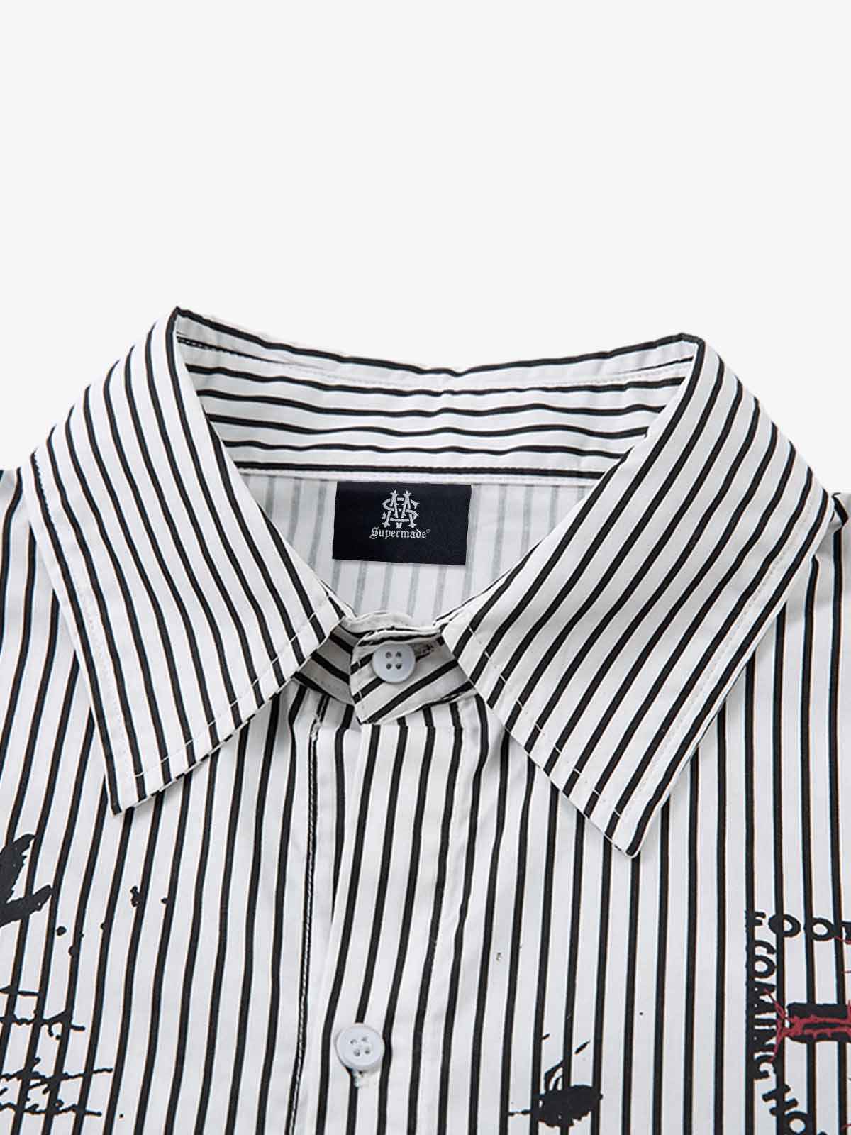 Street Dark Faux Two-Piece Striped Shirt - 2514