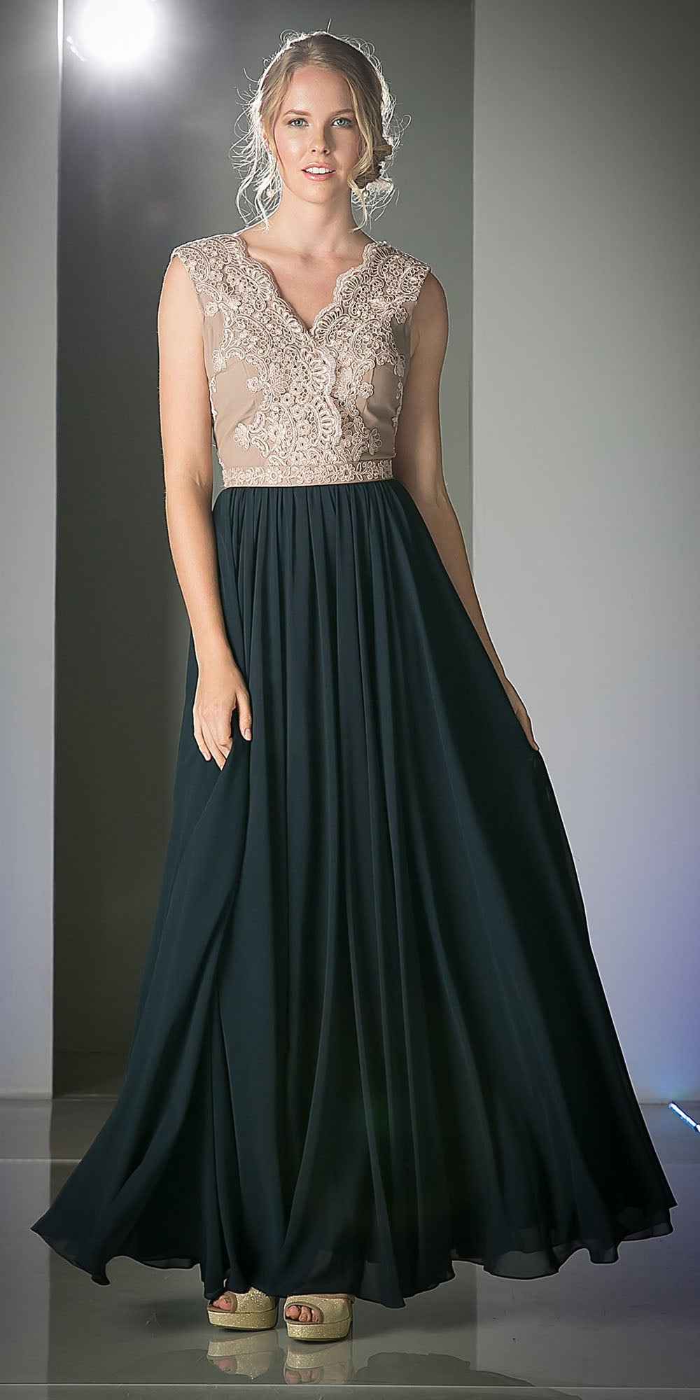 Cinderella Divine 1965 Sleeveless Dress V-Neck Embroidered Bodice