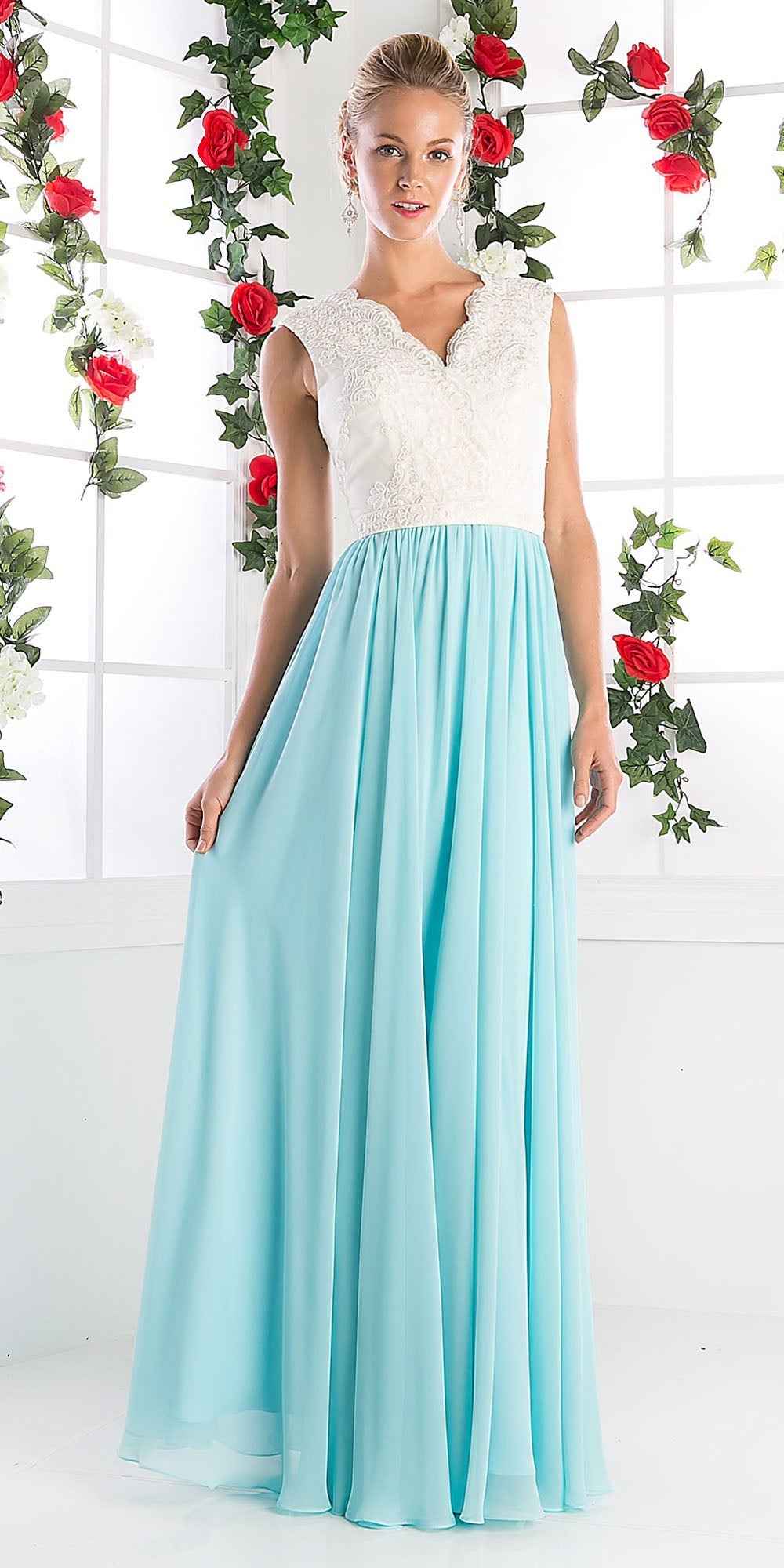 Cinderella Divine 1965 Sleeveless Dress V-Neck Embroidered Bodice
