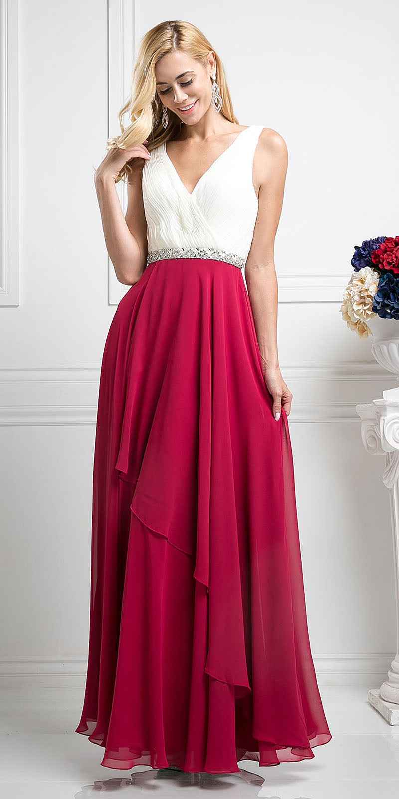 Cinderella Divine 1968 A-Line Chiffon Dress  Pleated V Neck