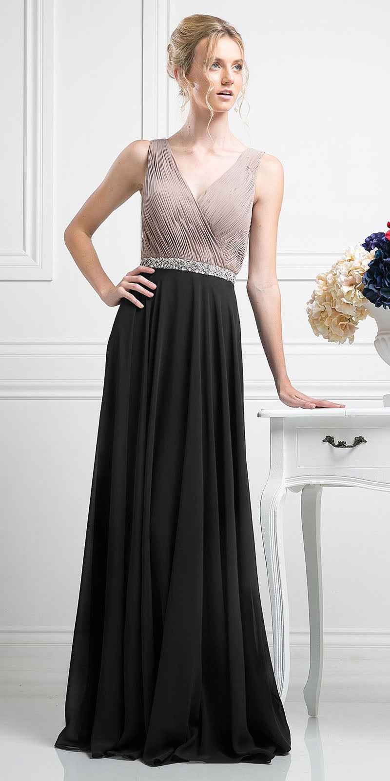 Cinderella Divine 1968 A-Line Chiffon Dress  Pleated V Neck