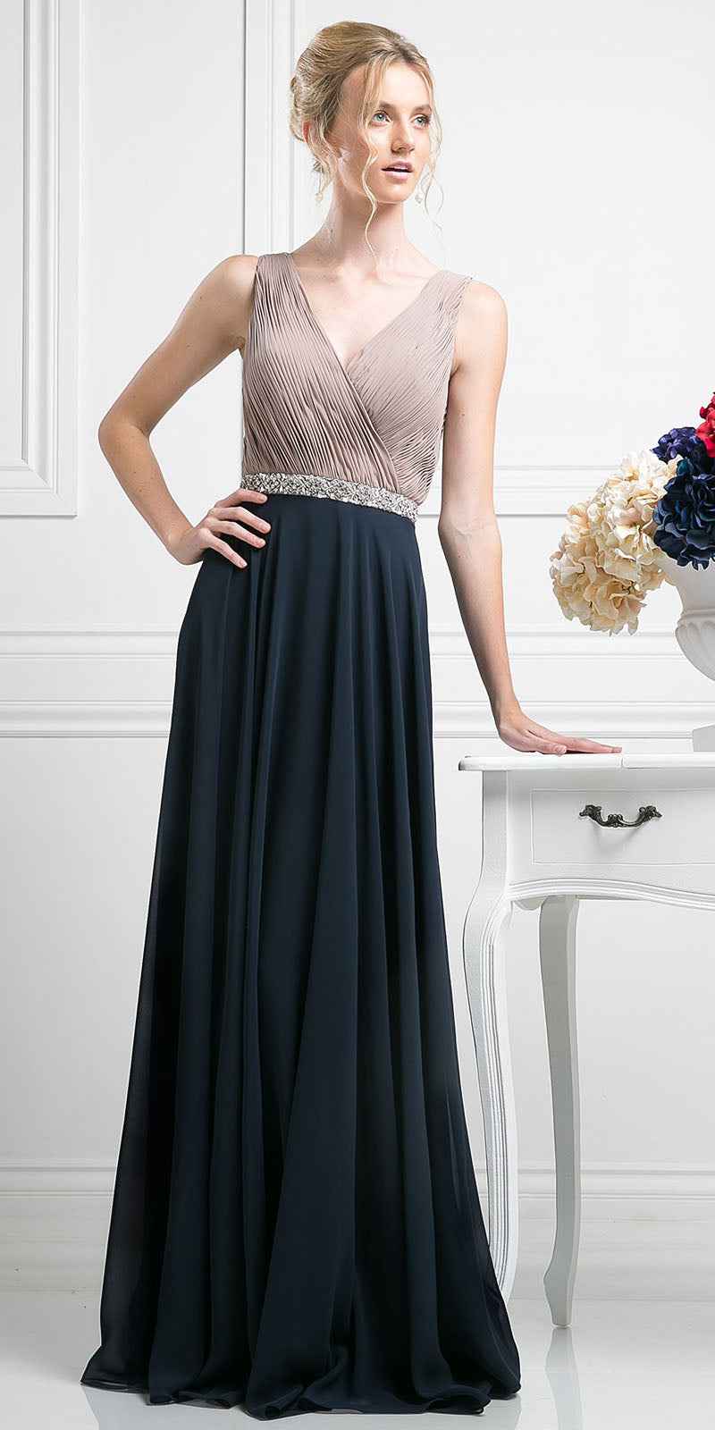 Cinderella Divine 1968 A-Line Chiffon Dress  Pleated V Neck