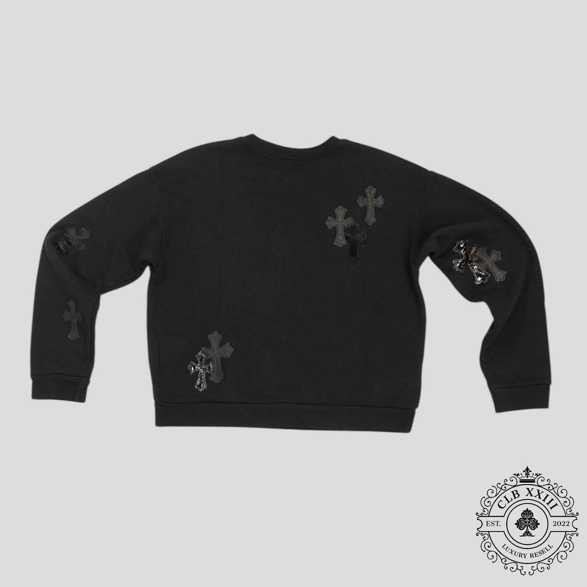 Chrome Hearts Leather Cross Patch Crewneck in Black