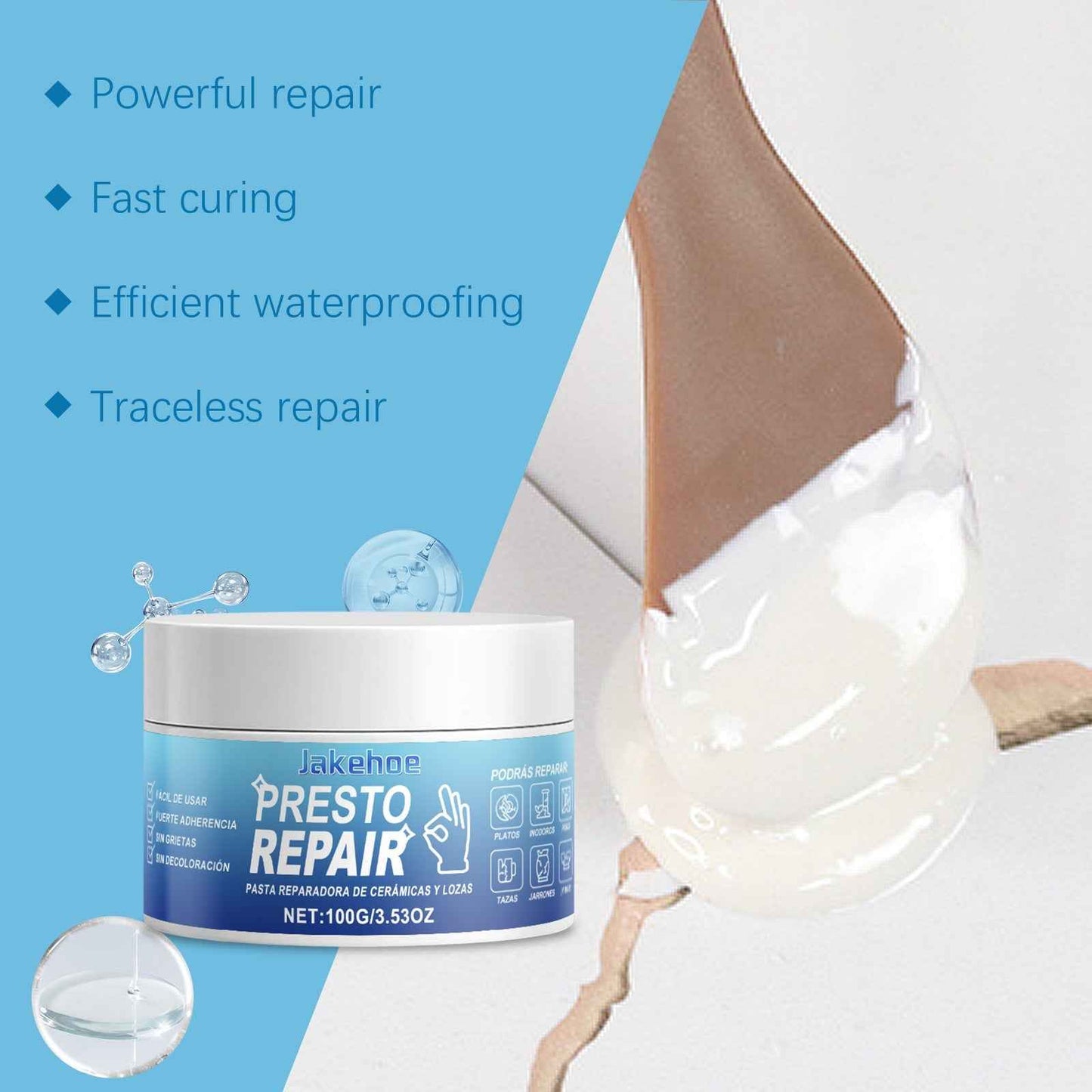 Jakehoe Ceramic Repair Paste Bathroom Kitchen Tile Repair Waterproof Wear Resistant Craft Home Repair Paste