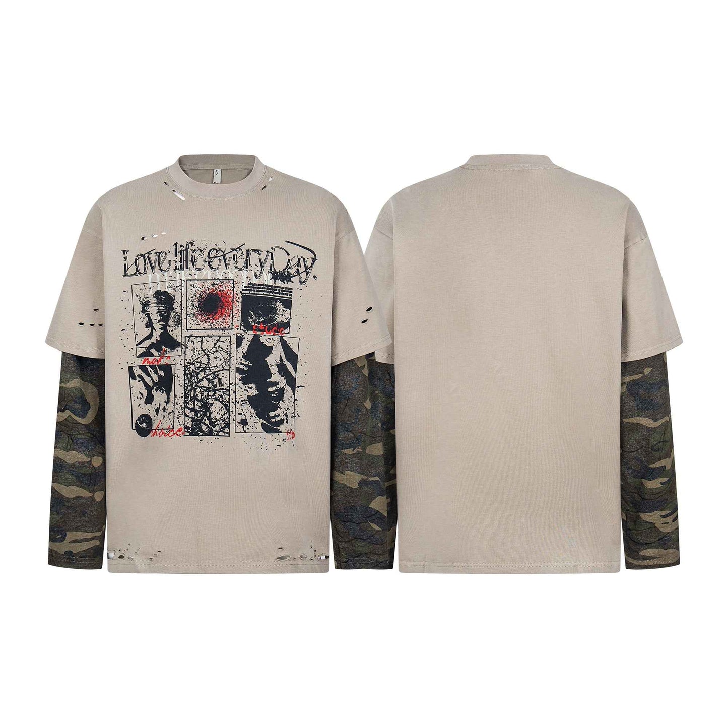 Retro Camouflage Patchwork | Ripped Sweatshirt