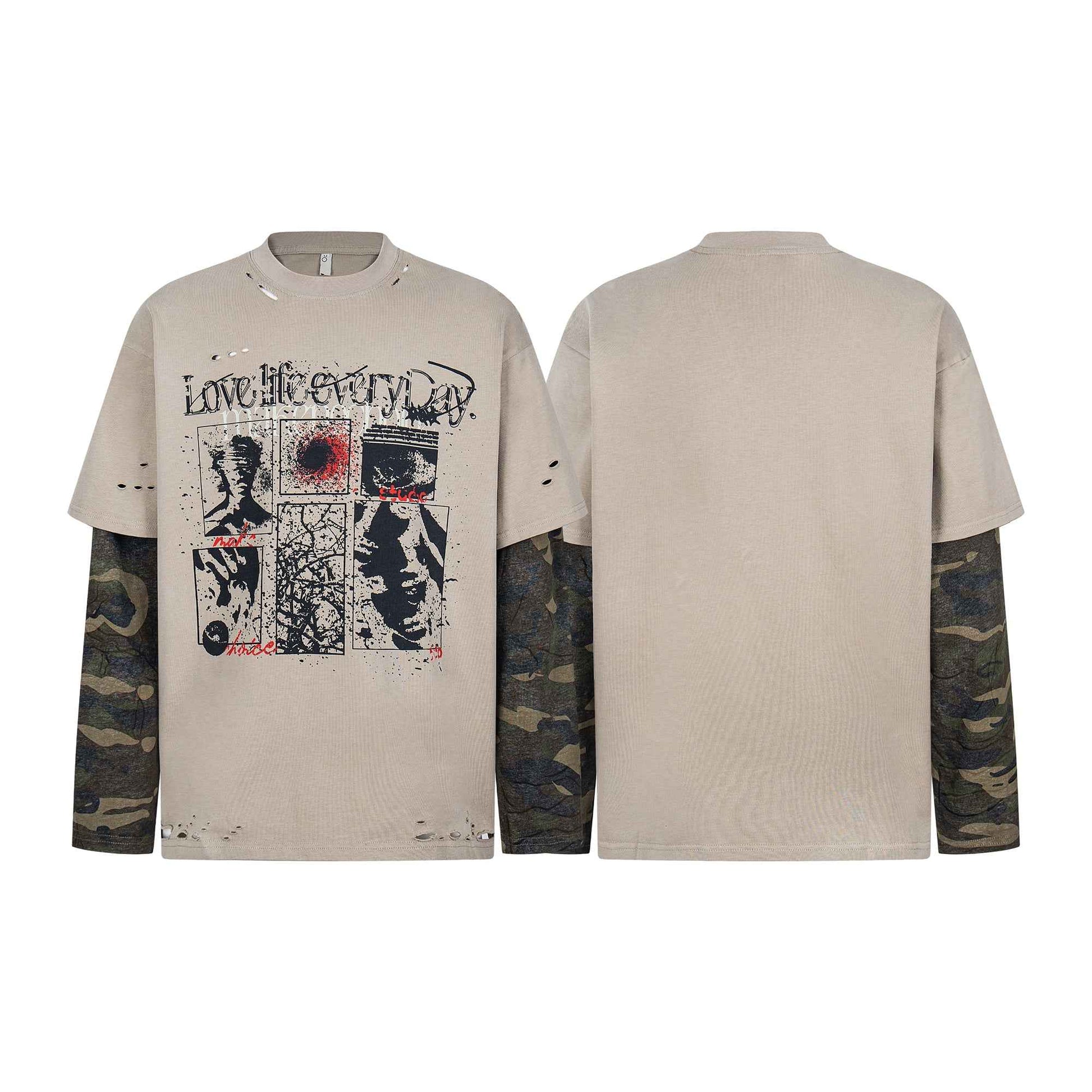 Retro Camouflage Patchwork | Ripped Sweatshirt