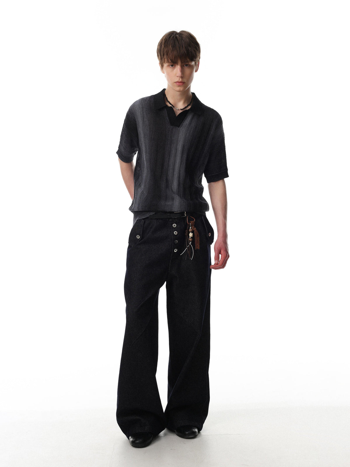 Noir Flame Mesh Polo T-shirt