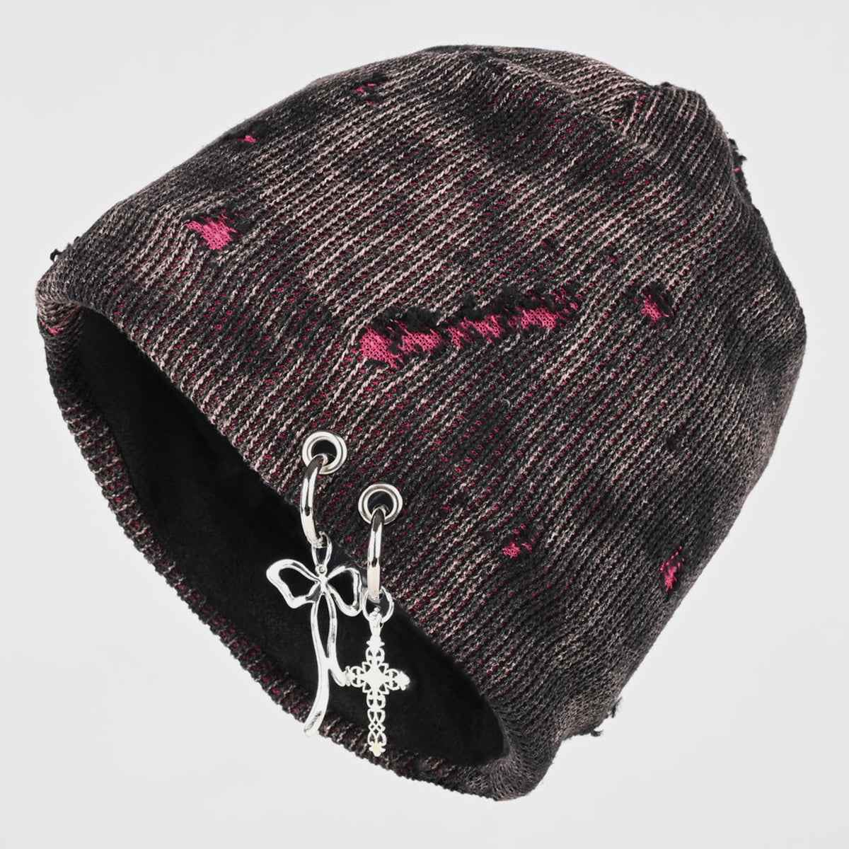 Retro Wasteland Style Distressed Knit | Hanging Charm Beanie