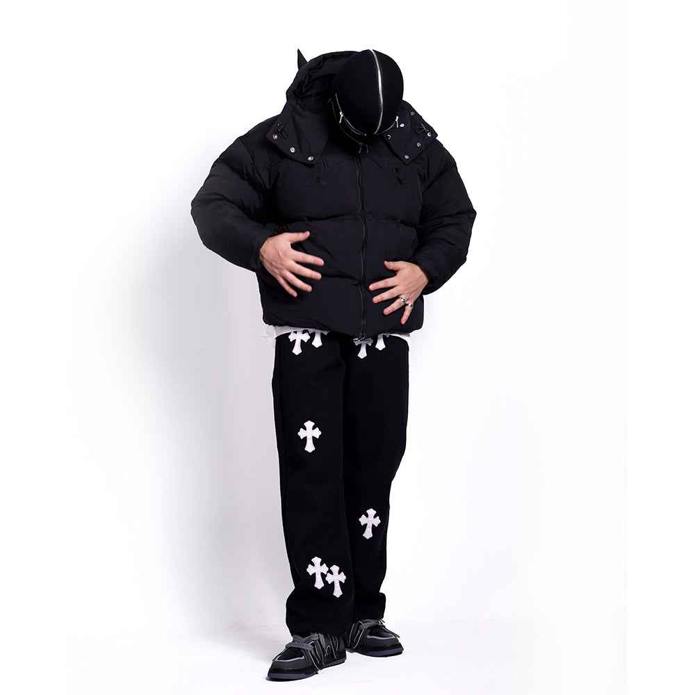Devil | Black Hooded Puffer Jacket
