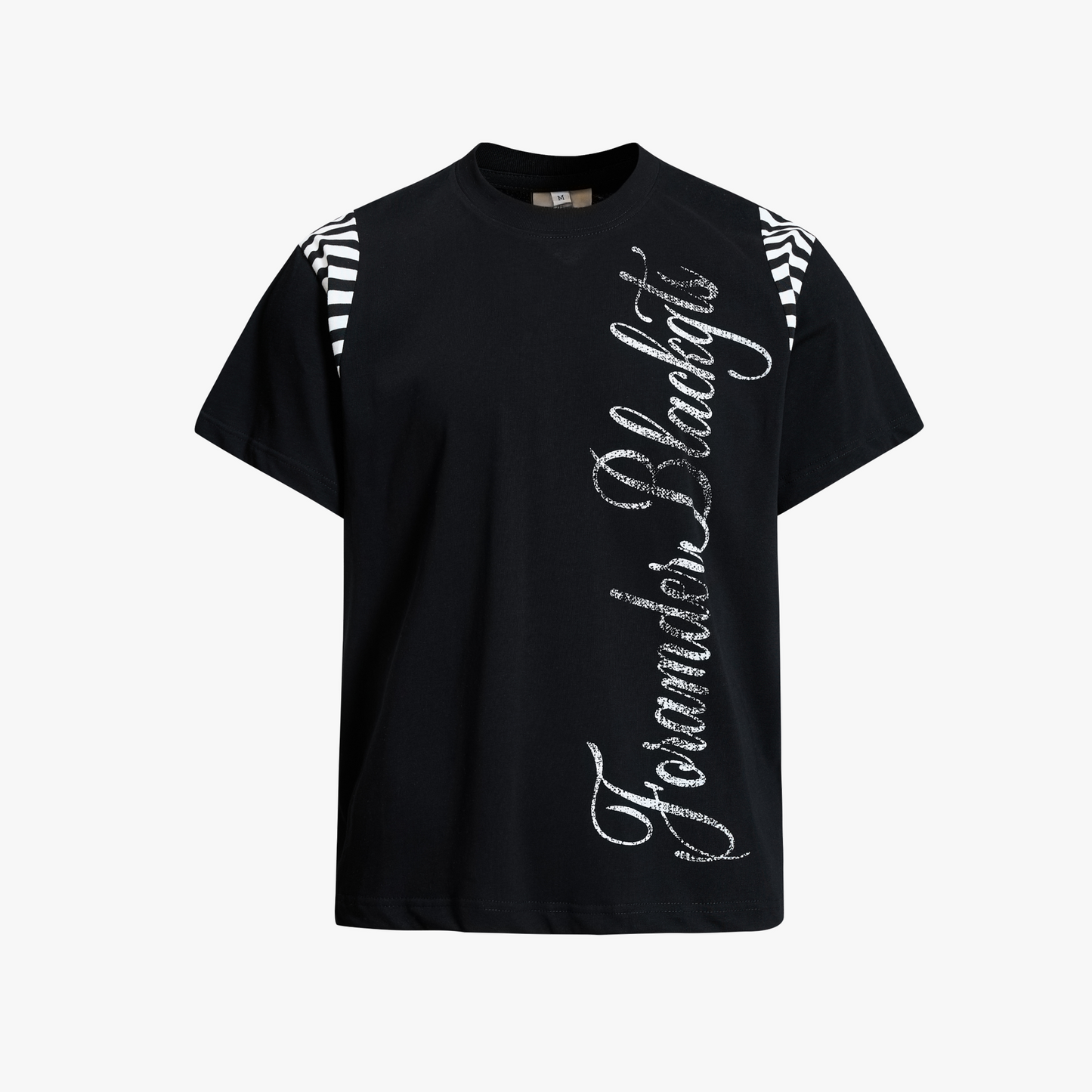 Streetwear Script Print Striped Patchwork T-Shirt
