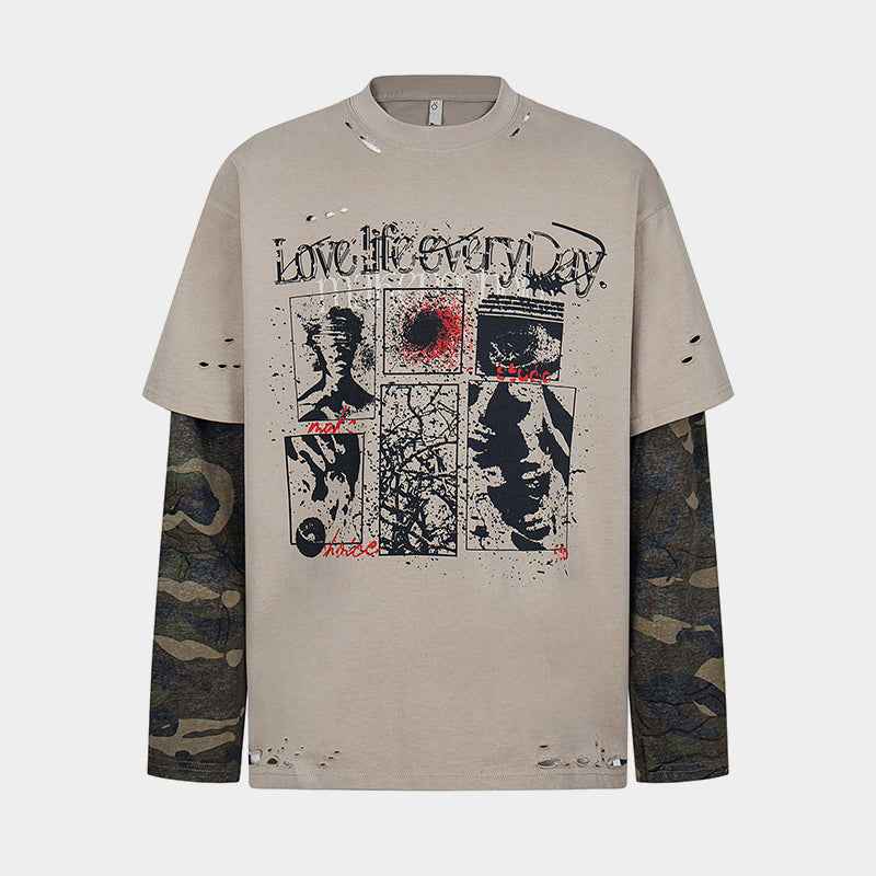 Retro Camouflage Patchwork | Ripped Sweatshirt