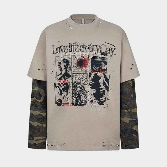 Retro Camouflage Patchwork | Ripped Sweatshirt