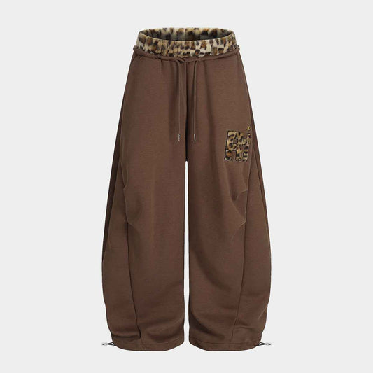 Faux-fur Leopard| Embroidery Barrel Pants