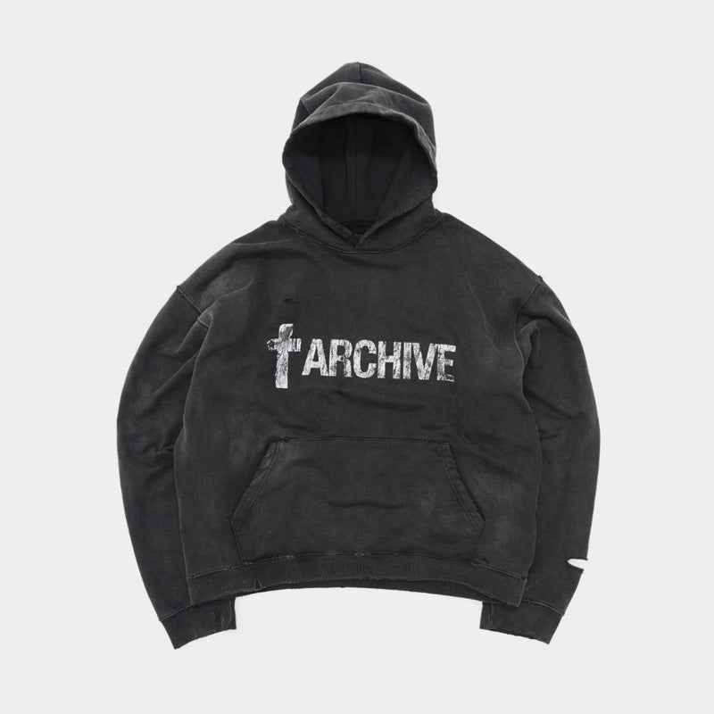 Distressed Washed Black | Archive Hoodie