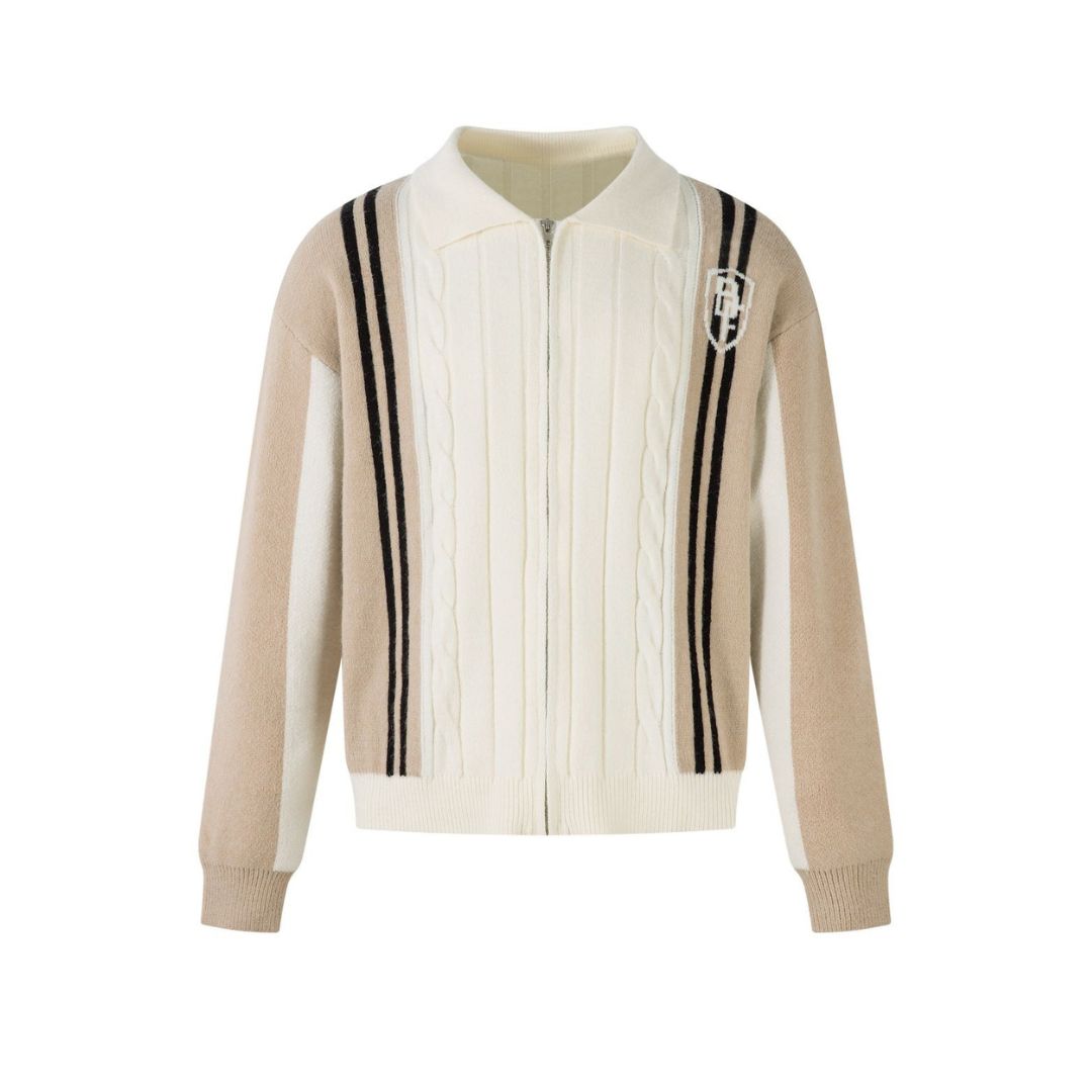 Varsity Stripe Zip Cardigan Sweater