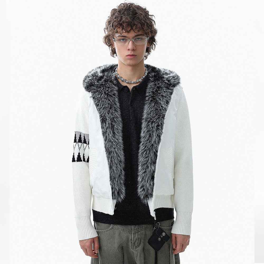 Knit Contrast | Fleece Hooded Jacket