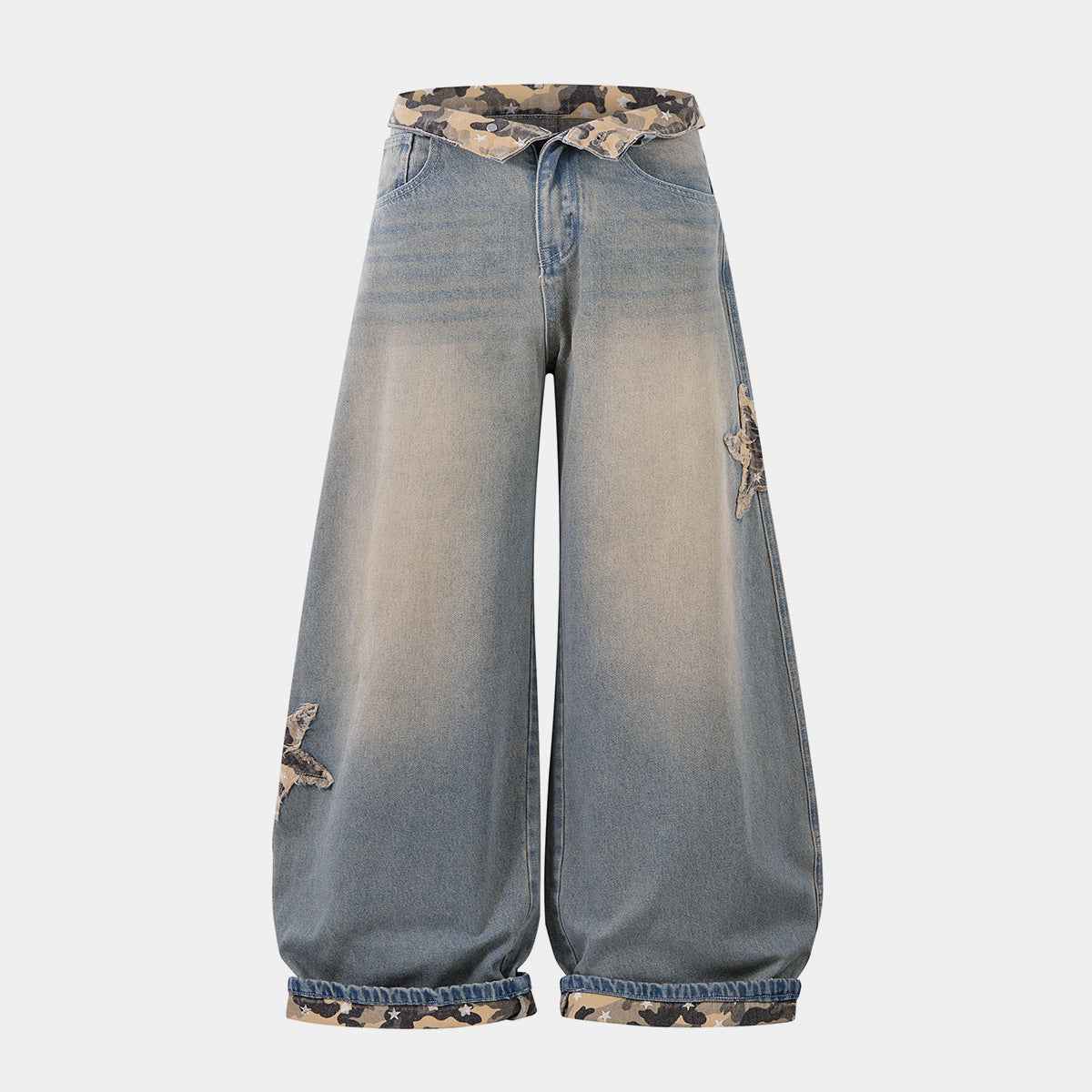 Camo Star Cuffed Denim | Baggy Streetwear Jeans
