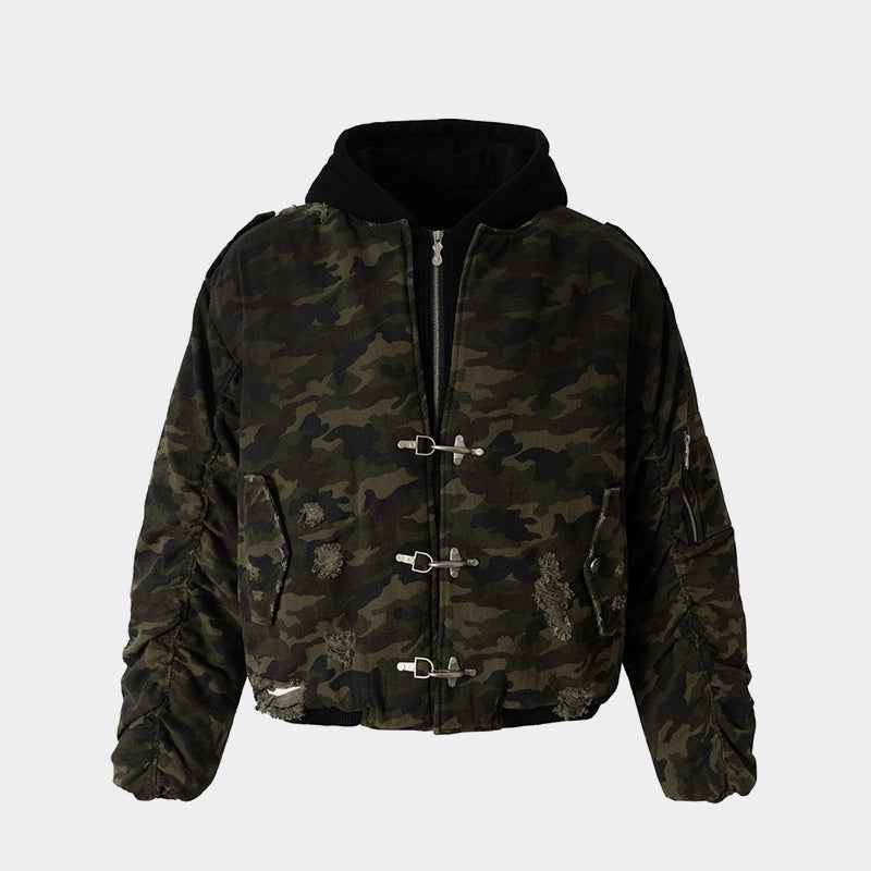Camo Distressed | Metal Button Coat
