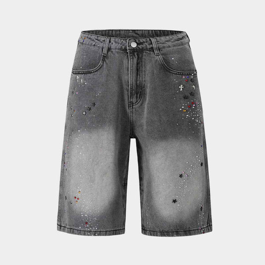 Starry Washed Rhinestone | Denim Shorts