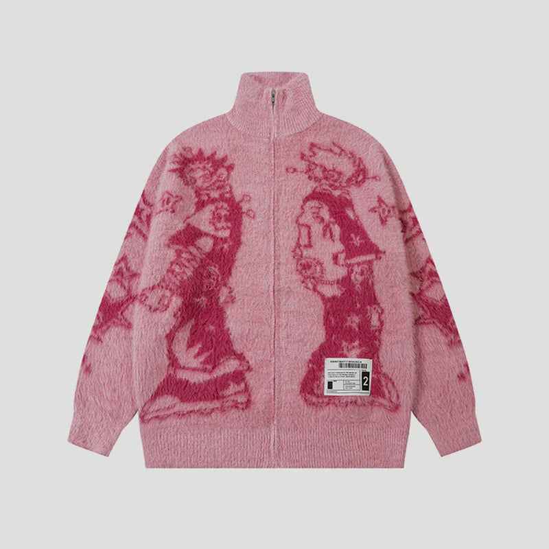 Anime Graphic Cardigan | Zip Fuzzy Jacket